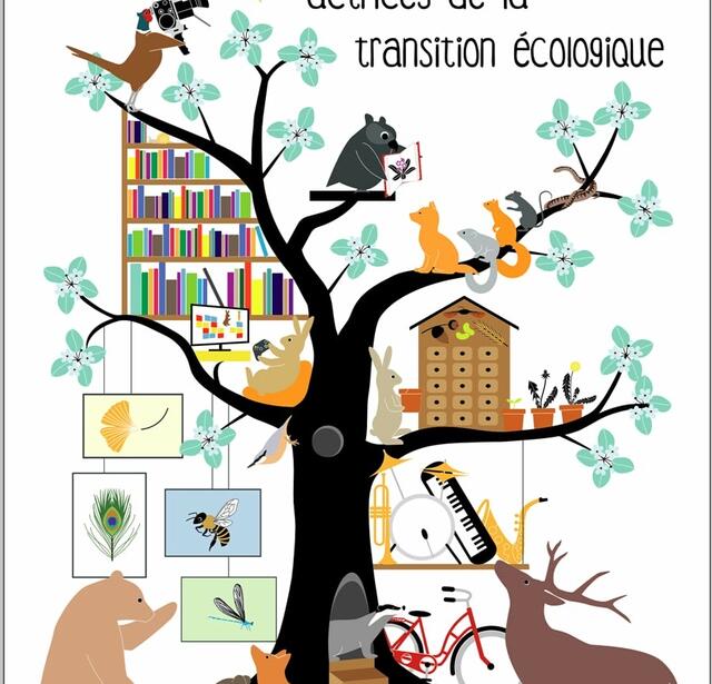 visuel de la campagne de l'ABF "bibliothèques actrices de la transition écologique", réalisé par Emilie Vast