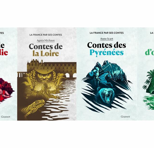 Contes de Normandie de Arnaud Delalande, Contes de la Loire de Agnès Michaux, Contes des Pyrennées de Anne Icart et Contes d’outre-mer de Jennifer Richard