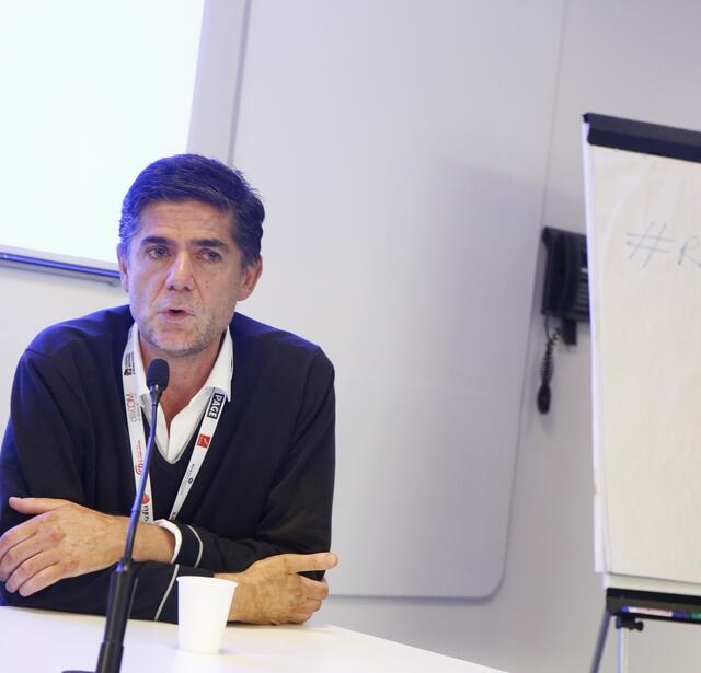 Laurent Beccaria, président des Arènes-L'Iconoclaste, en 2017 aux Rencontres nationales de la librairie