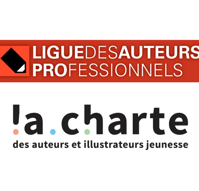 Les logos de la ligue des auteurs professionnels et de la Charte des auteurs et illustrateurs jeunesse