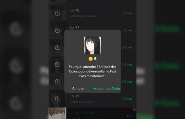 Le système des "Fast pass" sur la plateforme Webtoon (Naver)