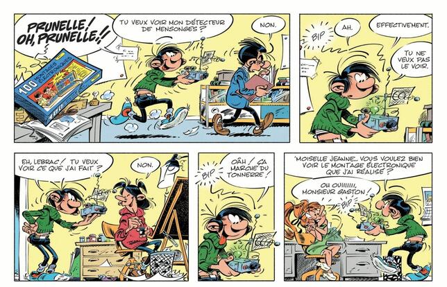 Extrait d'une planche du tome 23 de Gaston Lagaffe, Des Boum et des Paf de Delaf et Lewis Trondheim (Dupuis)