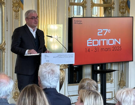 Emmanuel Hoog nouveau président du Printemps des poètes, lors de la conférence de presse au ministère de la Culture