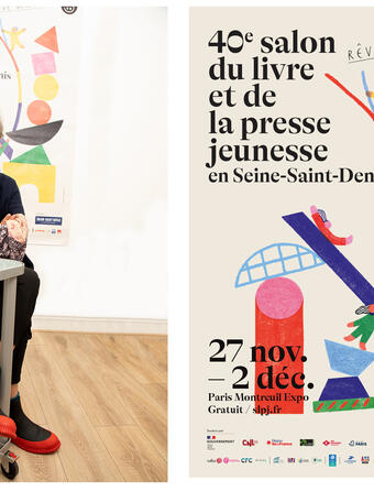 Sylvie Vassallo et l'affiche des 40 ans du SLPJ