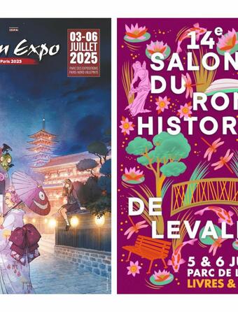Affiche de la Japan Expo 2025 et du 14e salon du roman historique de Levallois