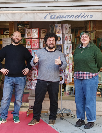 Samuel, Thomas Auxerre et Pauline de la librairie l'Amandier