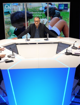 Capture d'écran du live « Les jeunes Français et la lecture », édition 2026. Alice Tétaz, Etienne Mercier, David Abiker, Régine Hatchondo