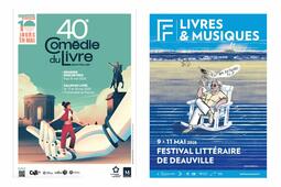 De gauche à droite les affiches du festival Comédie du Livre et du festival Littéraire de Deauville 2025
