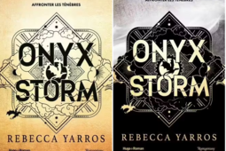 Les couvertures des éditions classique (à gauche) et collector (à droite) d'Onyx Storm, troisième tome de la série Fourth Wing de Rebecca Yarros, paru aux éditions Hugo