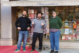 Samuel, Thomas Auxerre et Pauline de la librairie l'Amandier