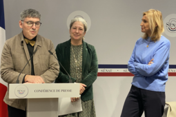Pierre Ouzoulias, Laure Darcos et Agnès Evren au Sénat