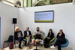 Table ronde prix de l’Union européenne Festival du livre de Paris : Aurélie Bontout-Roche, Patrice Locmant, Alexandre Mouawad, Hélène Frédérick, Katharina Loïc Van Hoof